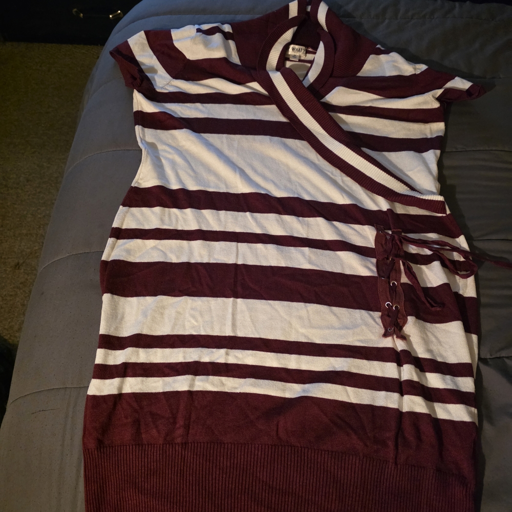 Say What? Maroon and White Striped Mini Dress